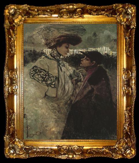 framed  Mossa, Gustave Adolphe Woman of Fashion and Jockey (mk19), ta009-2